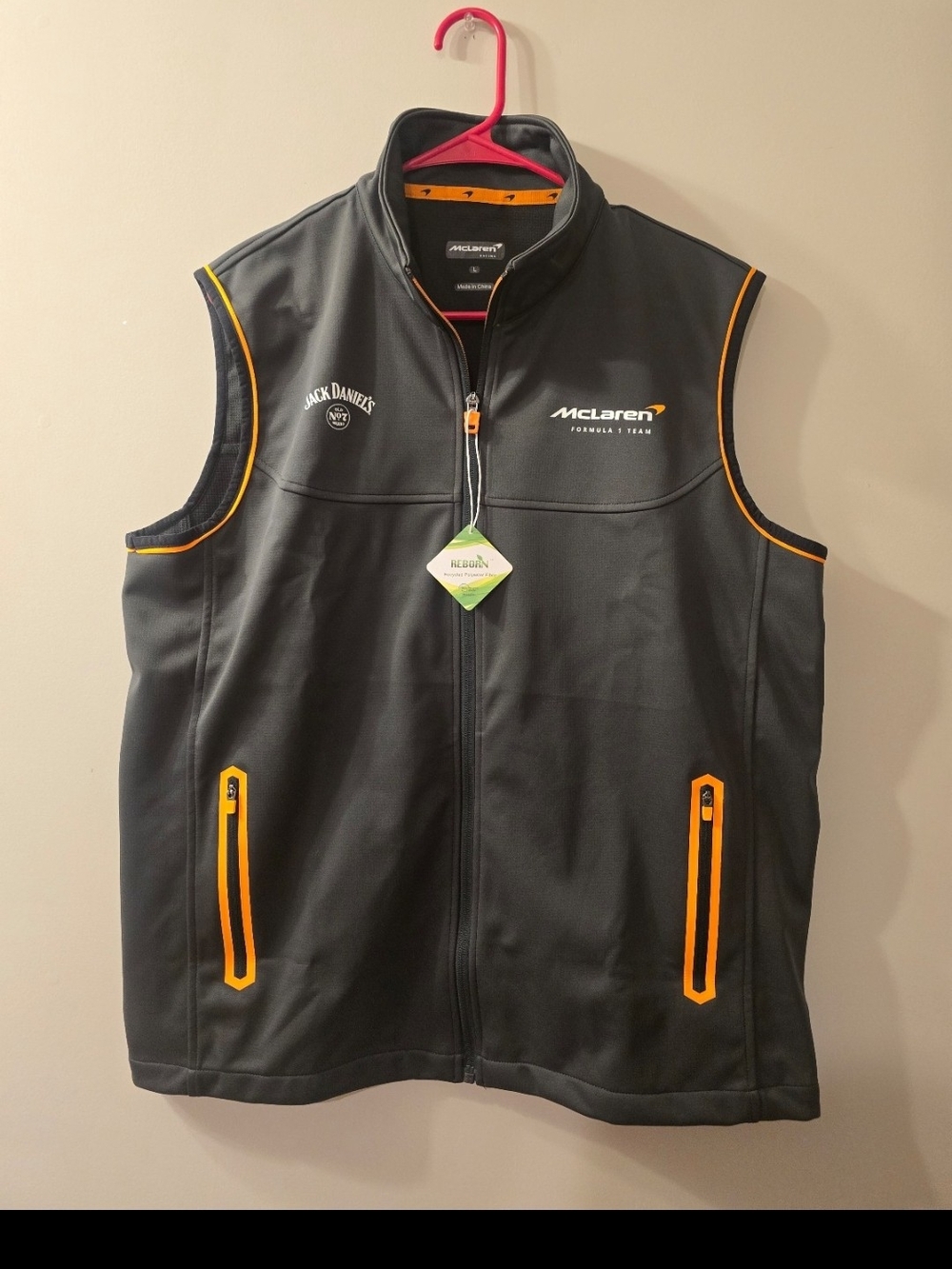 McLaren Men’s Black Softshell Vest with Orange Trim